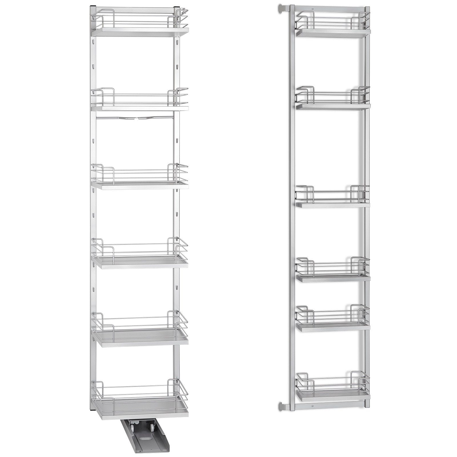 Kesseböhmer Auszugsboden Dispensa Tandem Auszugsrahmen und Side Türregal silbergrau, 450er Schrankbreite, Einbauhöhe min. 1700 mm, 6 Tablare