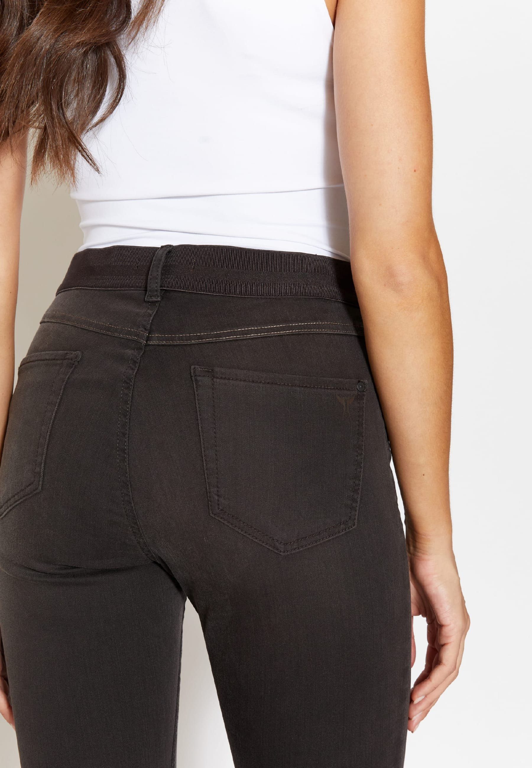 ANGELS Slim-fit-Jeans Jeans One Size Stretch-bund mit Mit Label-Applikationen dunkelbraun