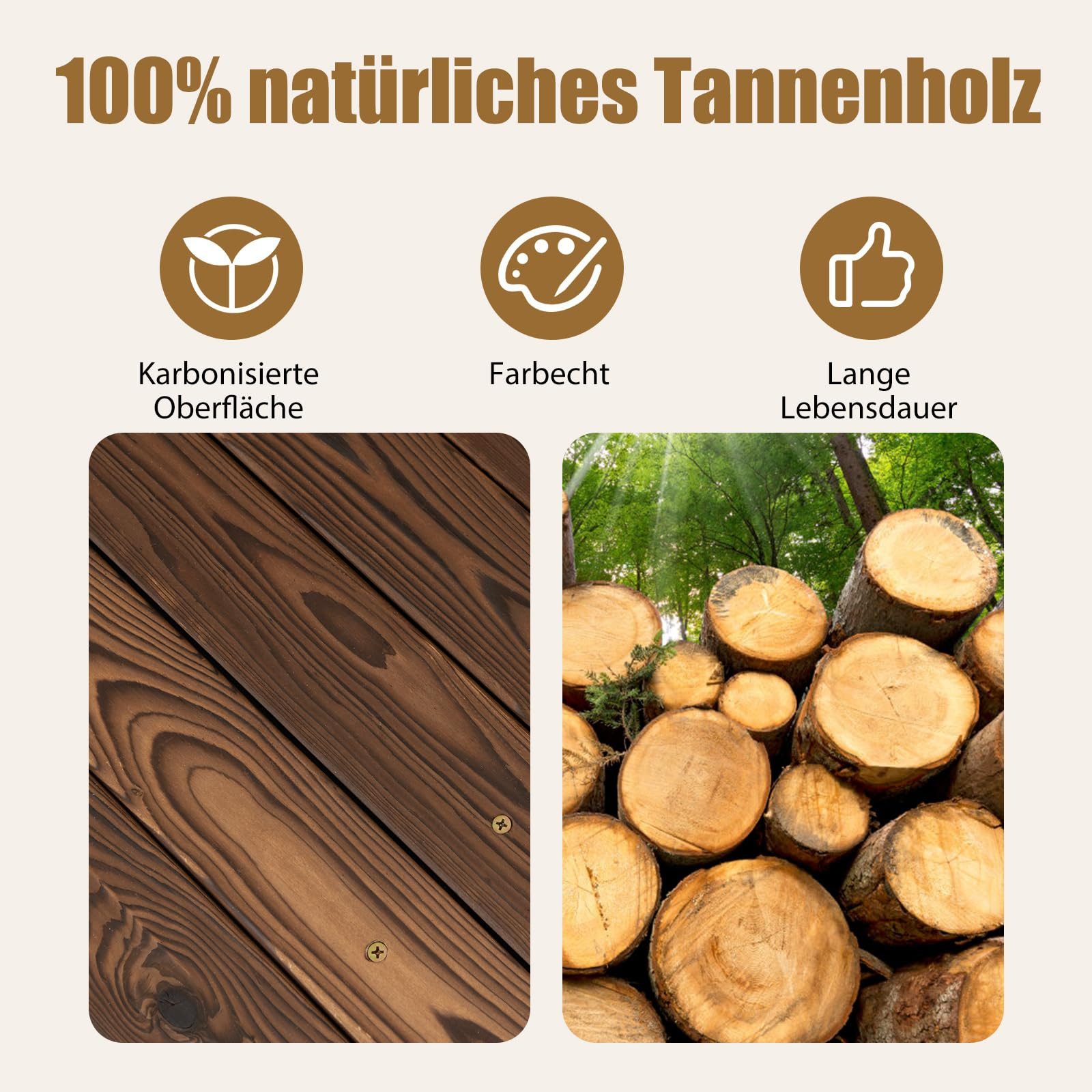 COSTWAY Zierbrücke Gartenbrücke, Holzbrücke, Gartenbrücke, aus Holz, 171 x 76,5 x 58,5 cm, bis 150kg