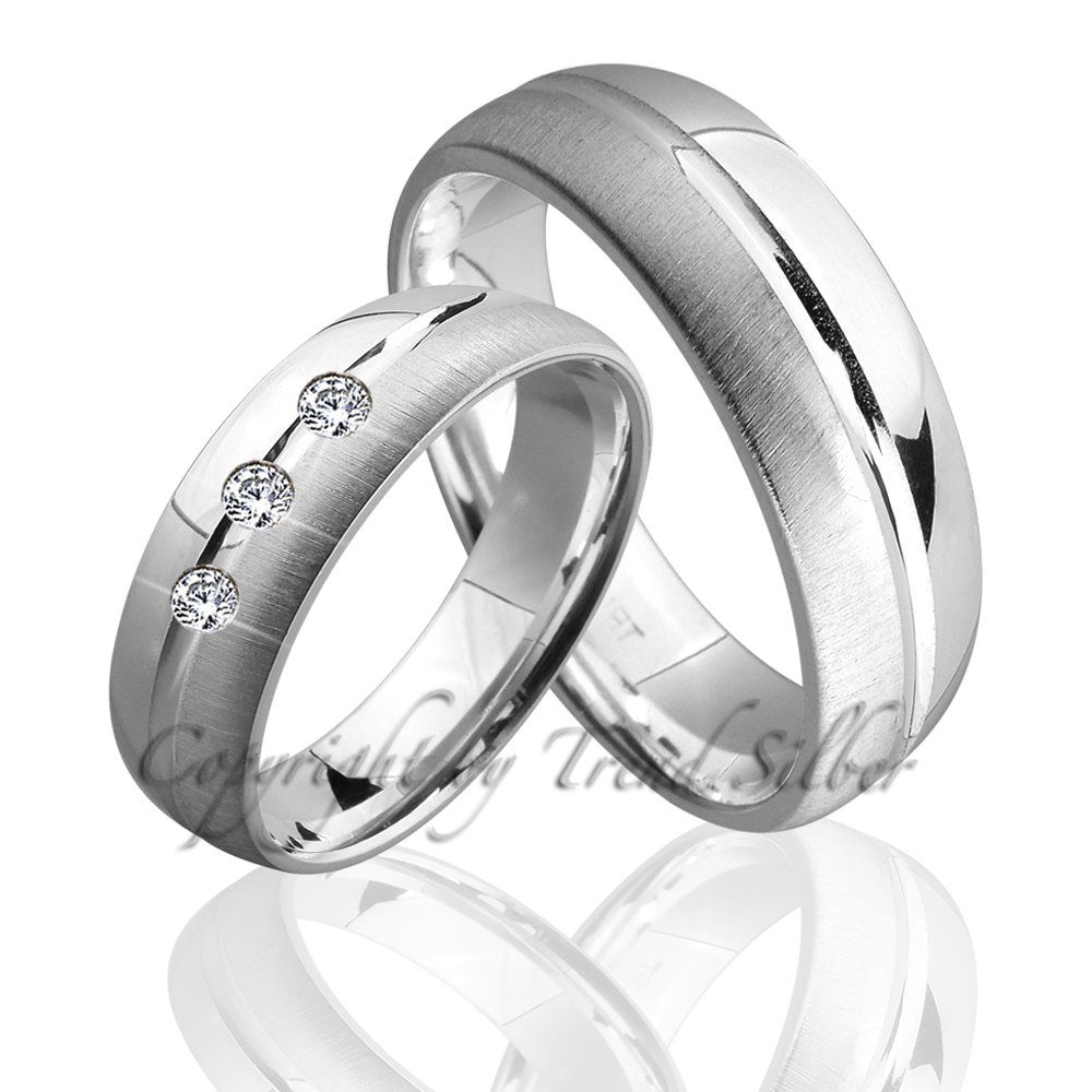 Trauringe123 Trauring Hochzeitsringe Verlobungsringe Trauringe Eheringe Partnerringe aus 925er Silber mit Stein, J84 | Trauringe