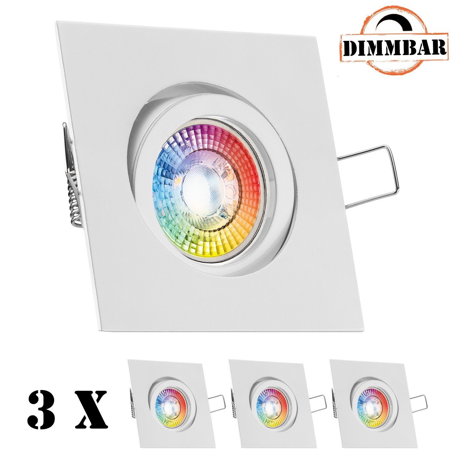 LEDANDO LED Einbaustrahler 3er RGB LED Einbaustrahler Set extra flach in weiss mit 3W LED von LED