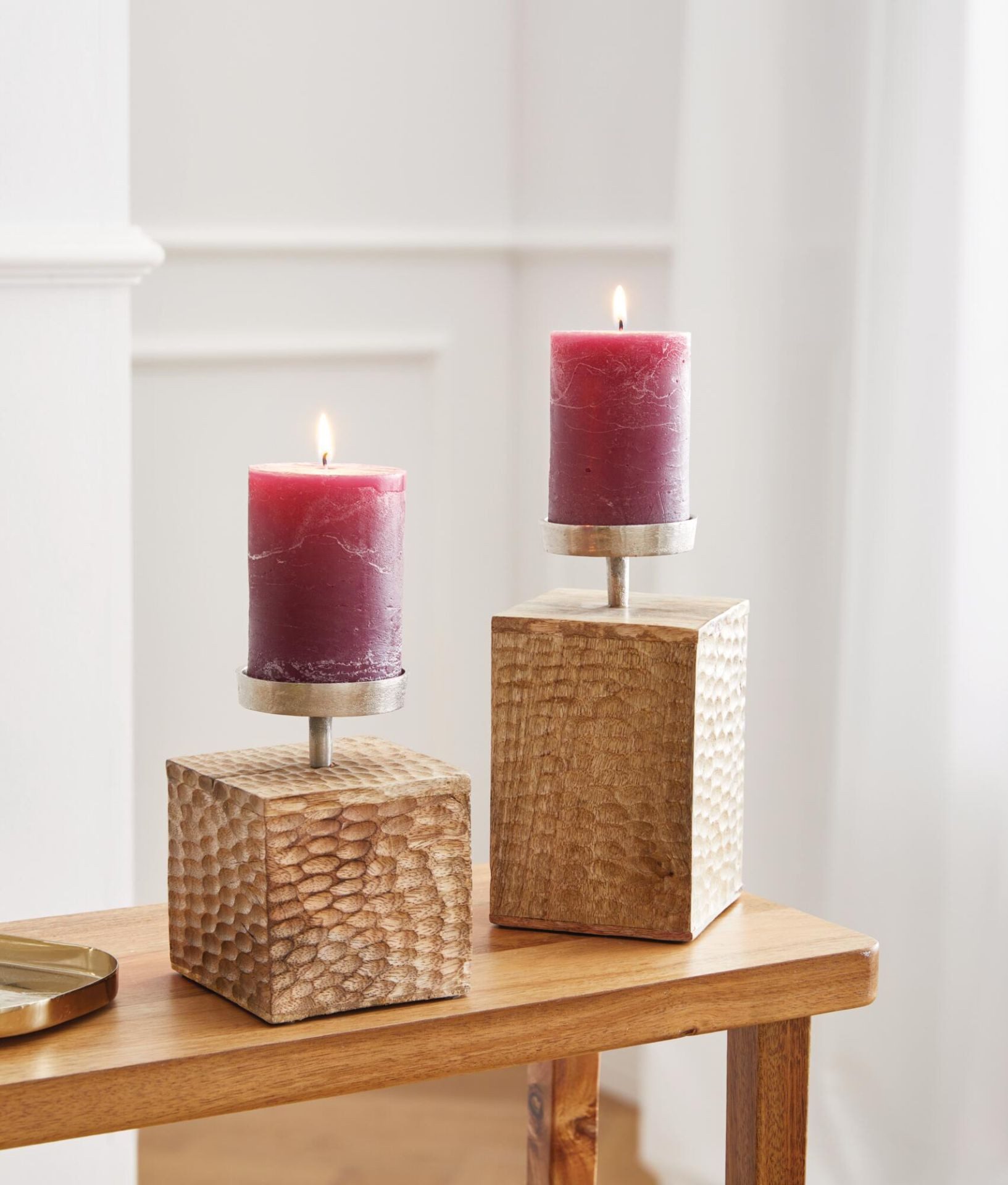 Home-trends24.de Kerzenhalter Säule Holz Kerzenhalter Kerzenständer für Stumpen Kerzen 2er Set (2 St)