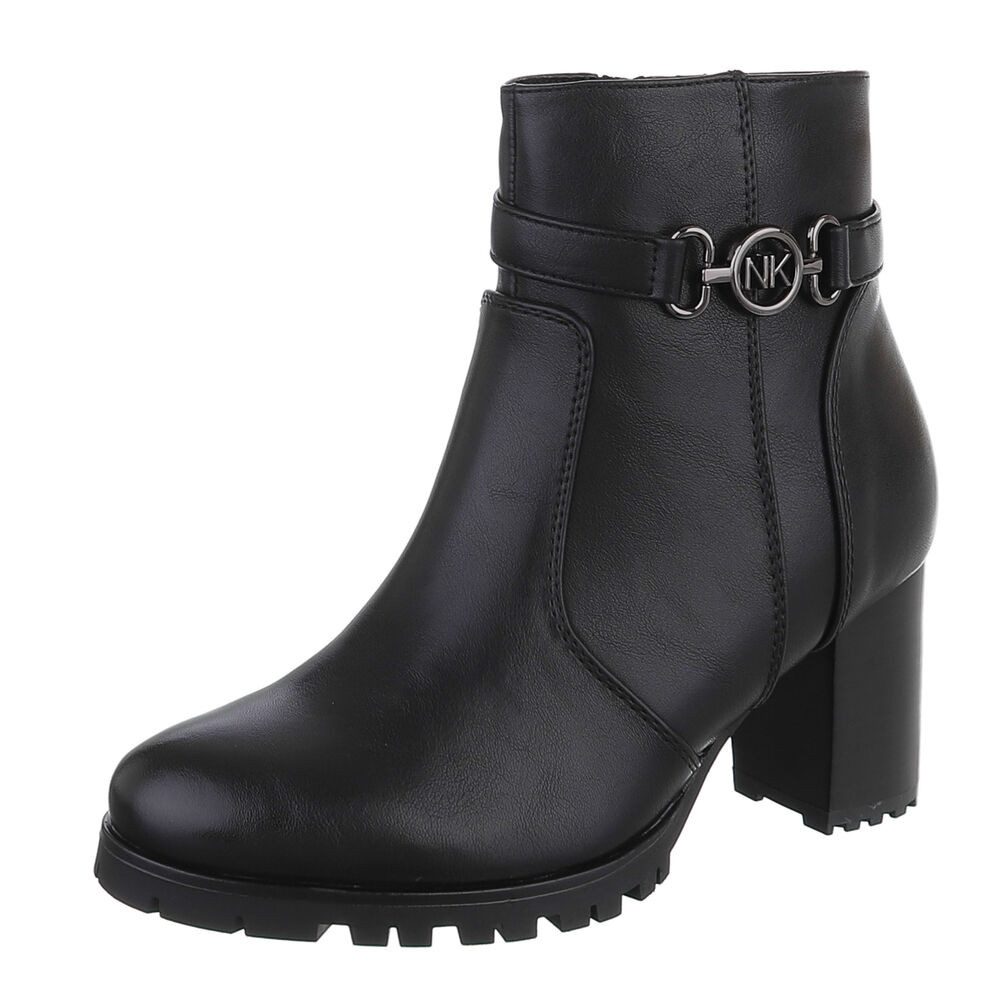 Ital-Design Damen Stiefelette mit Blockabsatz und Riemendetail High-Heel-Stiefelette (92667632) Blockabsatz Stiefeletten in Schwarz
