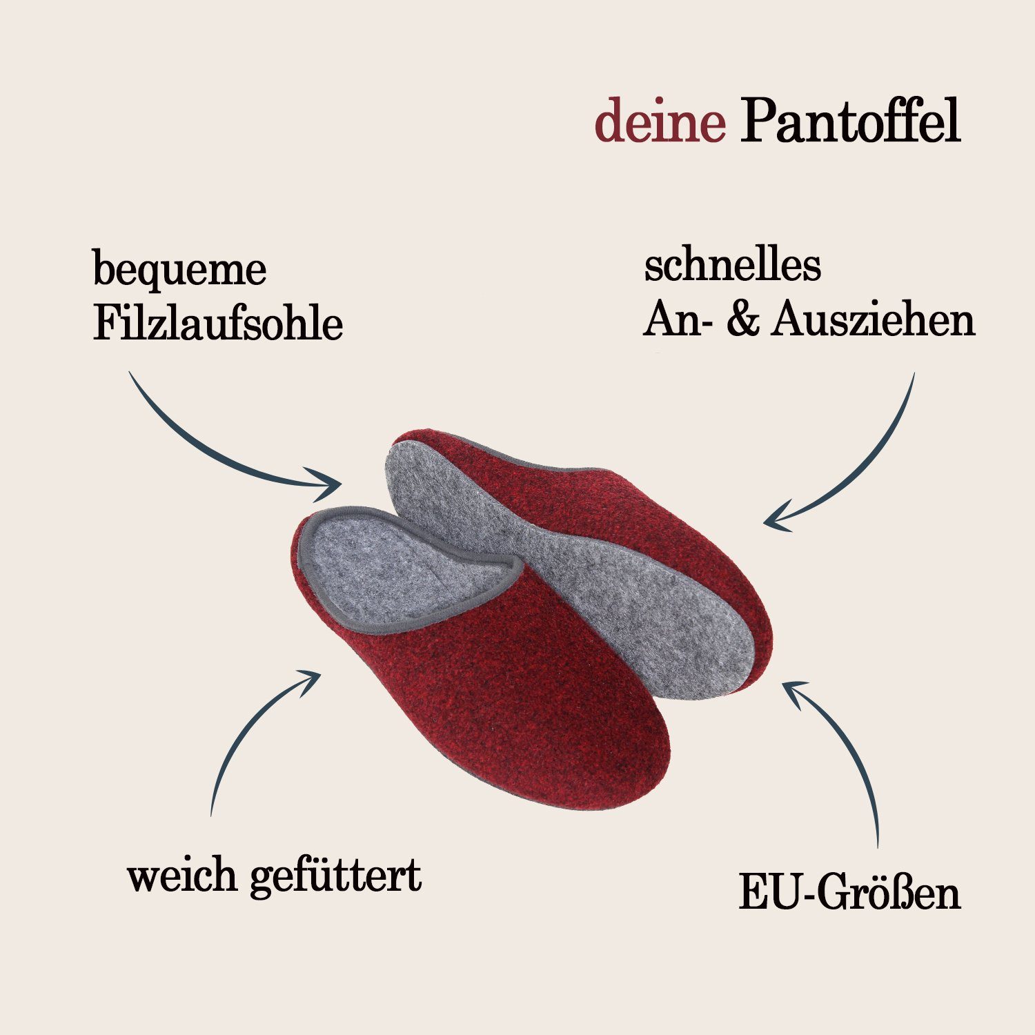 Pantoffelmann Filz Pantoffel Herren Damen Hauspantoffel Filzpantoffel Hausschuhe Pantoffel (1 Paar) Filzpantoffeln, Gästepantoffel besonders leicht – Bild 2 von 5