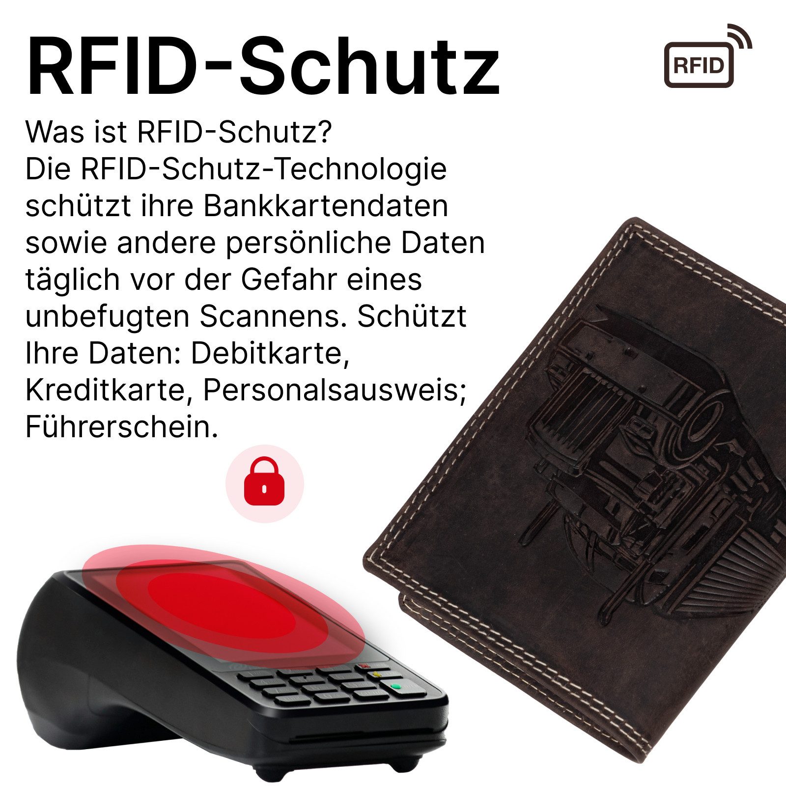 EAAKIE Geldbörse RFID Büffel Echt Leder Geldbörse Portemonnaie Herren mit Motiv, RFID Schutz