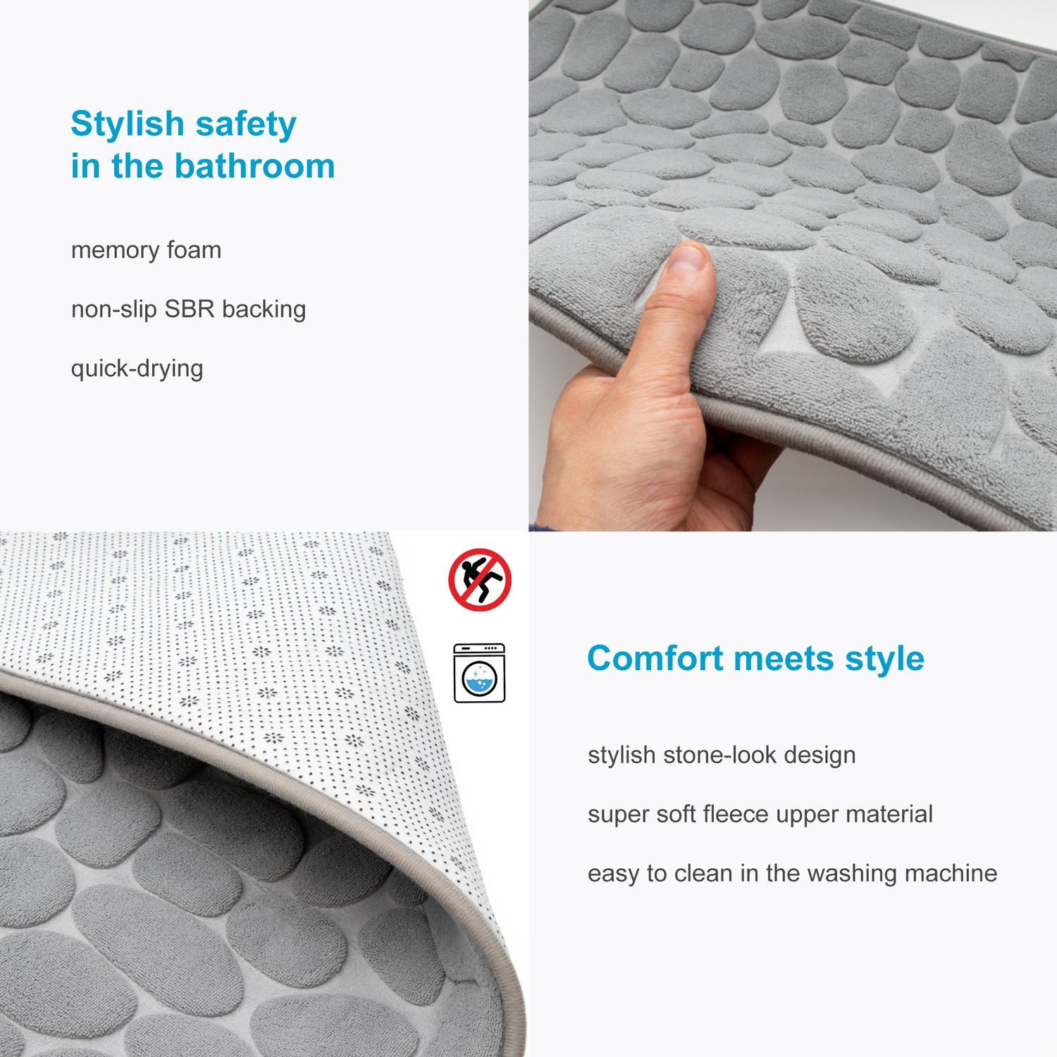 Intirilife Duschmatte, Höhe 1 mm, Polyester, Duschvorleger Badmatte mit Memory-Schaum für Bad und Waschküche 80x50