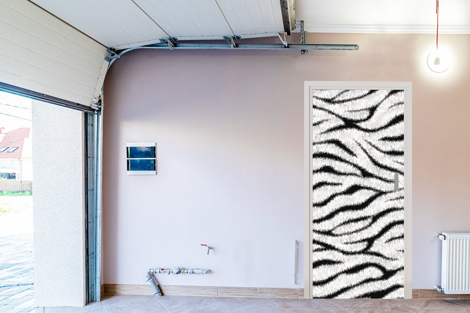 cm Zebra bedruckt, Türaufkleber, Fototapete Weiß, St), - für MuchoWow Türtapete 75x205 - Tür, (1 Matt, Tiermuster