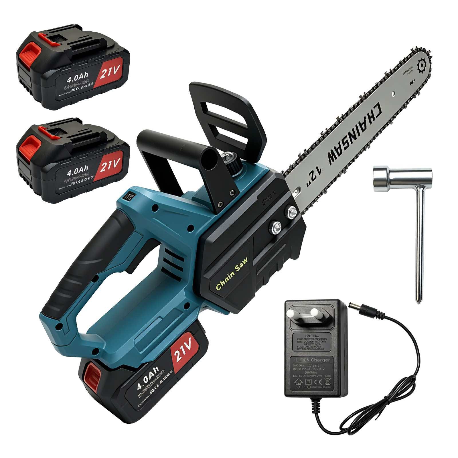 BBWL Akku-Kettensäge 21V, 12 Zoll, 1000W, bürstenloser Motor, 2800 U/min, kabellose Kettensäge mit 2 Akkus für Garten & Forst