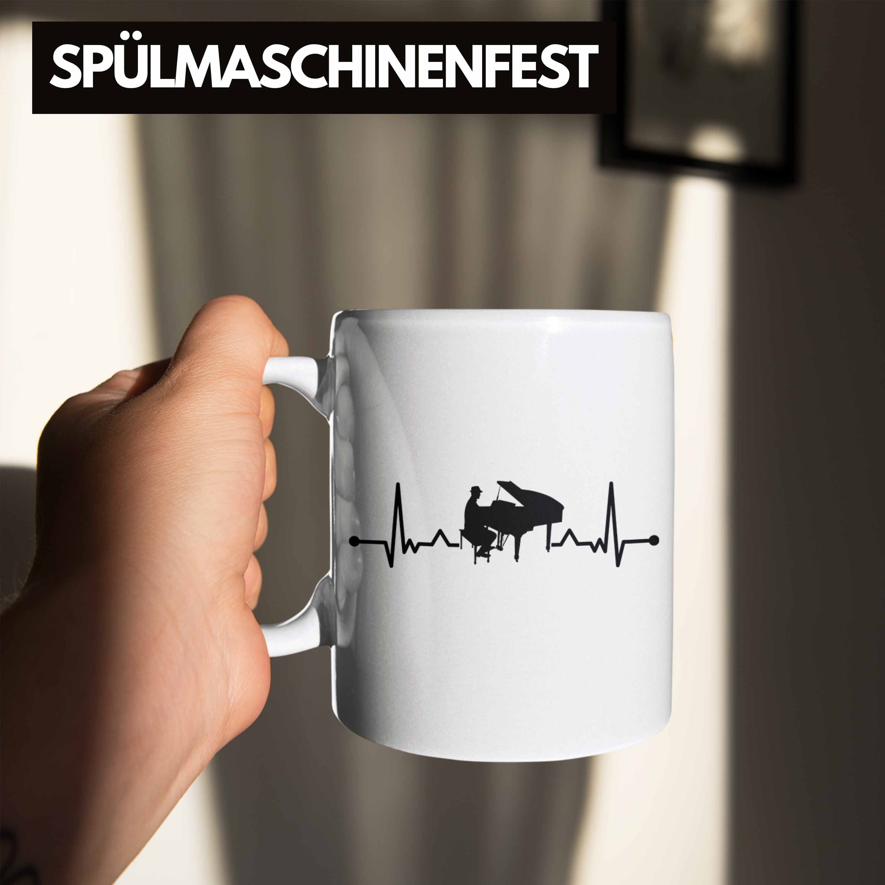 Trendation Tasse Geschenkidee Geschenk Kaffee-Becher Tasse Klavier Piano-Spieler Flügel Weiss