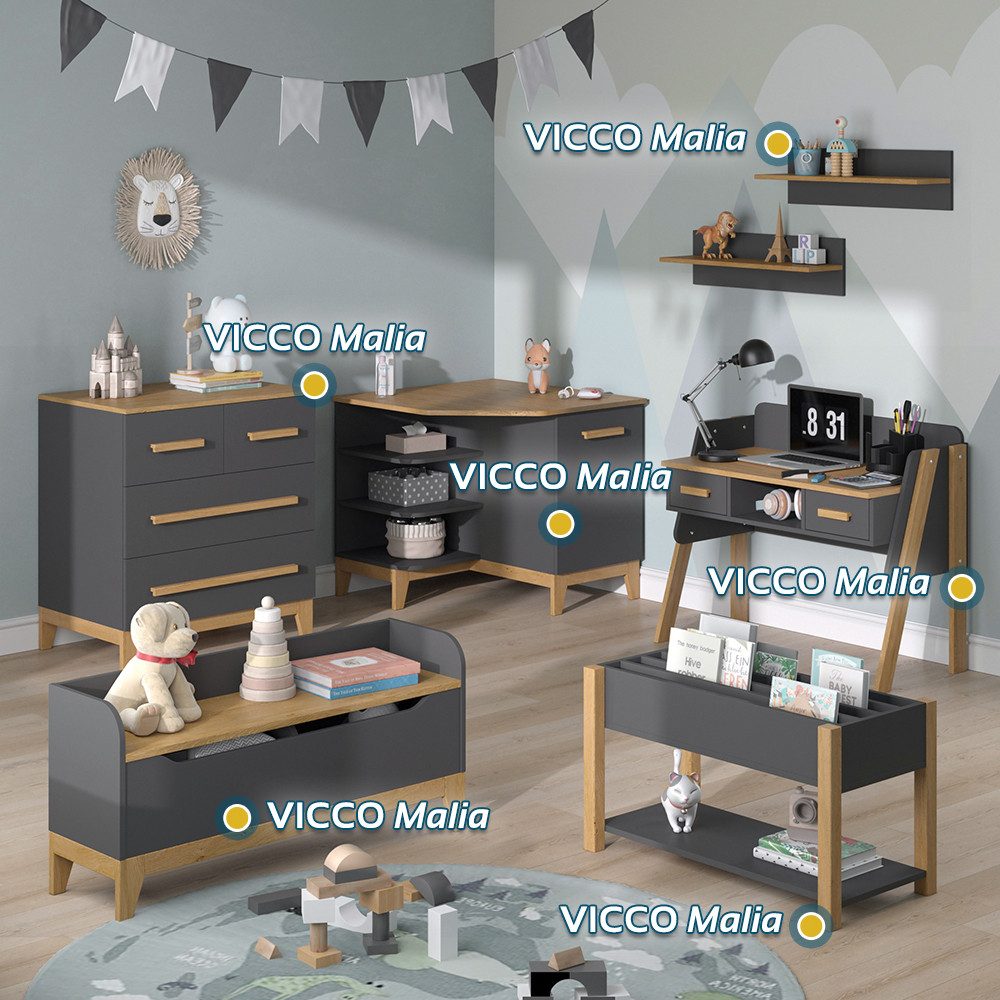 VitaliSpa® Bücherregal Malia, Grau/Eiche, 107.2 x günstig online kaufen