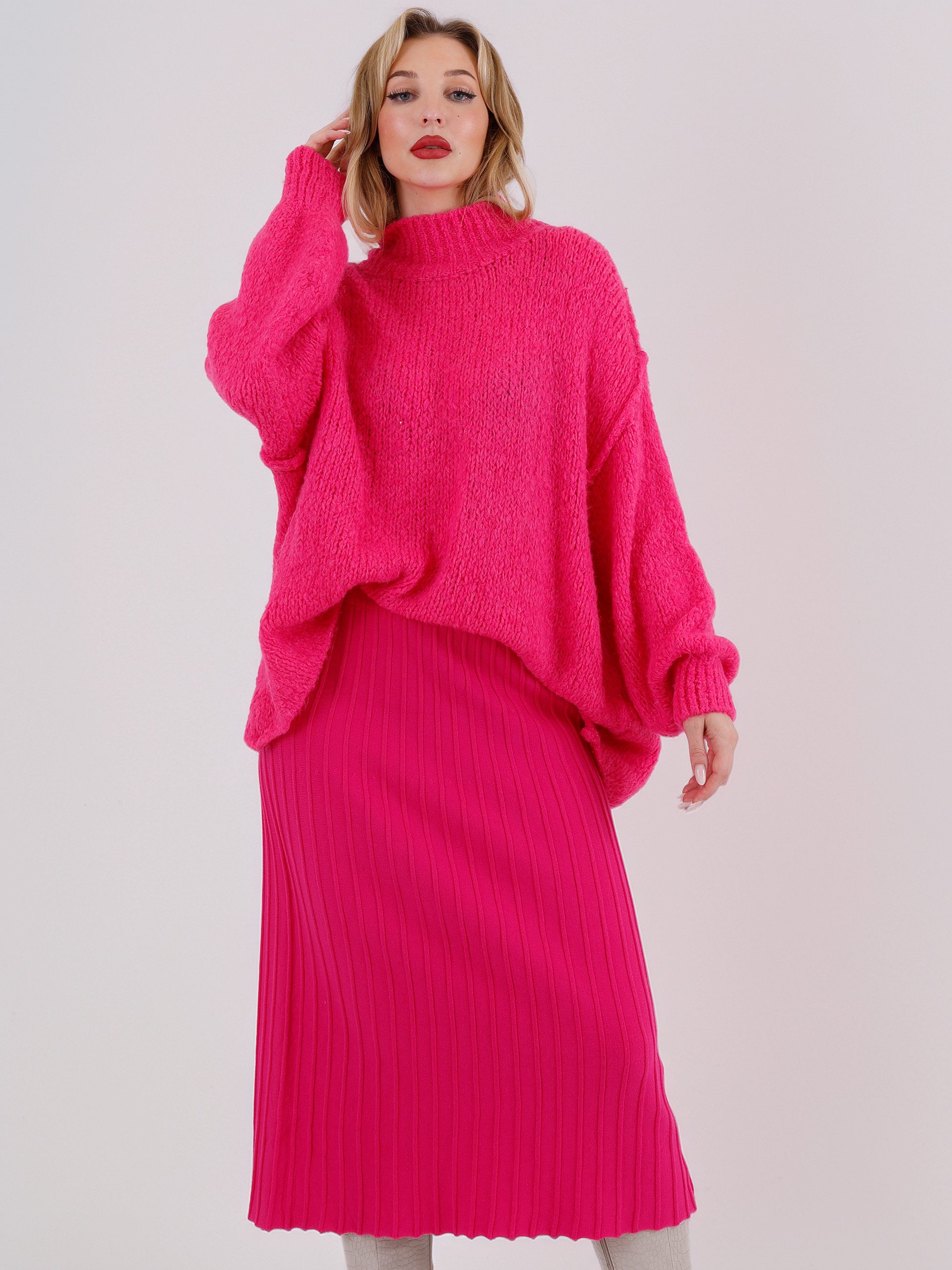 YC Fashion & Style Strickrock Rippstrick Rock in Midilänge – elastischer Bund, One Size (36–42) in Unifarbe