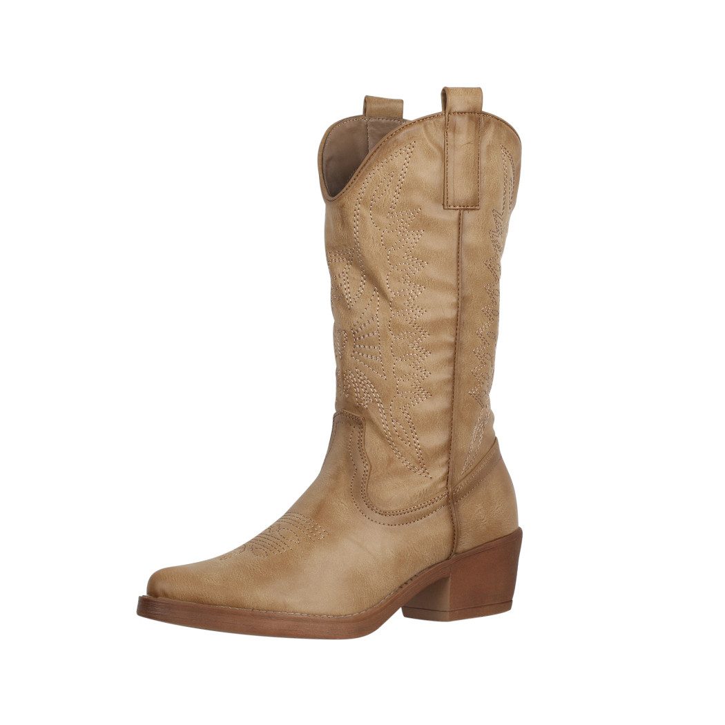 Elara Damen Western Boots mit Blockabsatz und Western-Stickerei Cowboystiefel