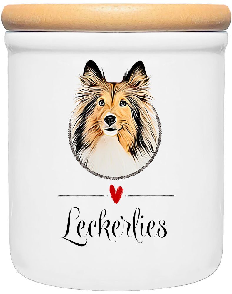 Cadouri Vorratsdose COLLIE - Leckerlidose Hund - für Hundekekse, Keramik, (Leckerlidose mit Hunderasse, 2-tlg., 1x Keramikdose mit Holzdeckel), Hundekeksdose, handgefertigt in Deutschland, für Hundebesitzer, 400 ml