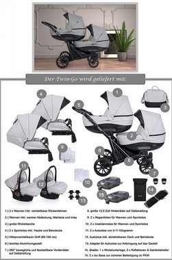 babies-on-wheels Zwillings-Kombikinderwagen Twin-Go 5 in 1 inkl. Sportsitze, Autositze und Isos in 4 Farben