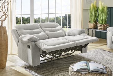 luma-home 2-Sitzer 15502, Sofa mit halbautomatischer Relaxfunktion 162 cm breit, Federkern, Wellenunterfederung, Bezug Chenille, Grau