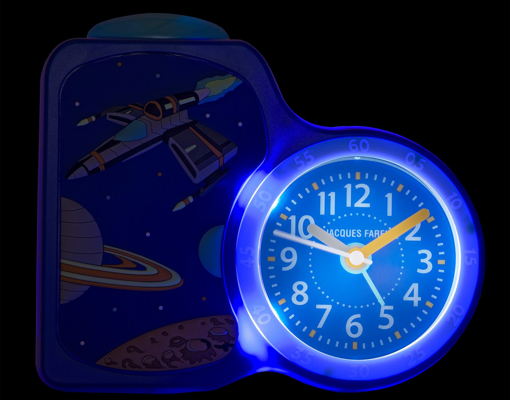 Jacques Farel Kinderwecker ACB 3D-Motiv fließende Sekunde Snooze Licht Geschenkidee 15x13 cm