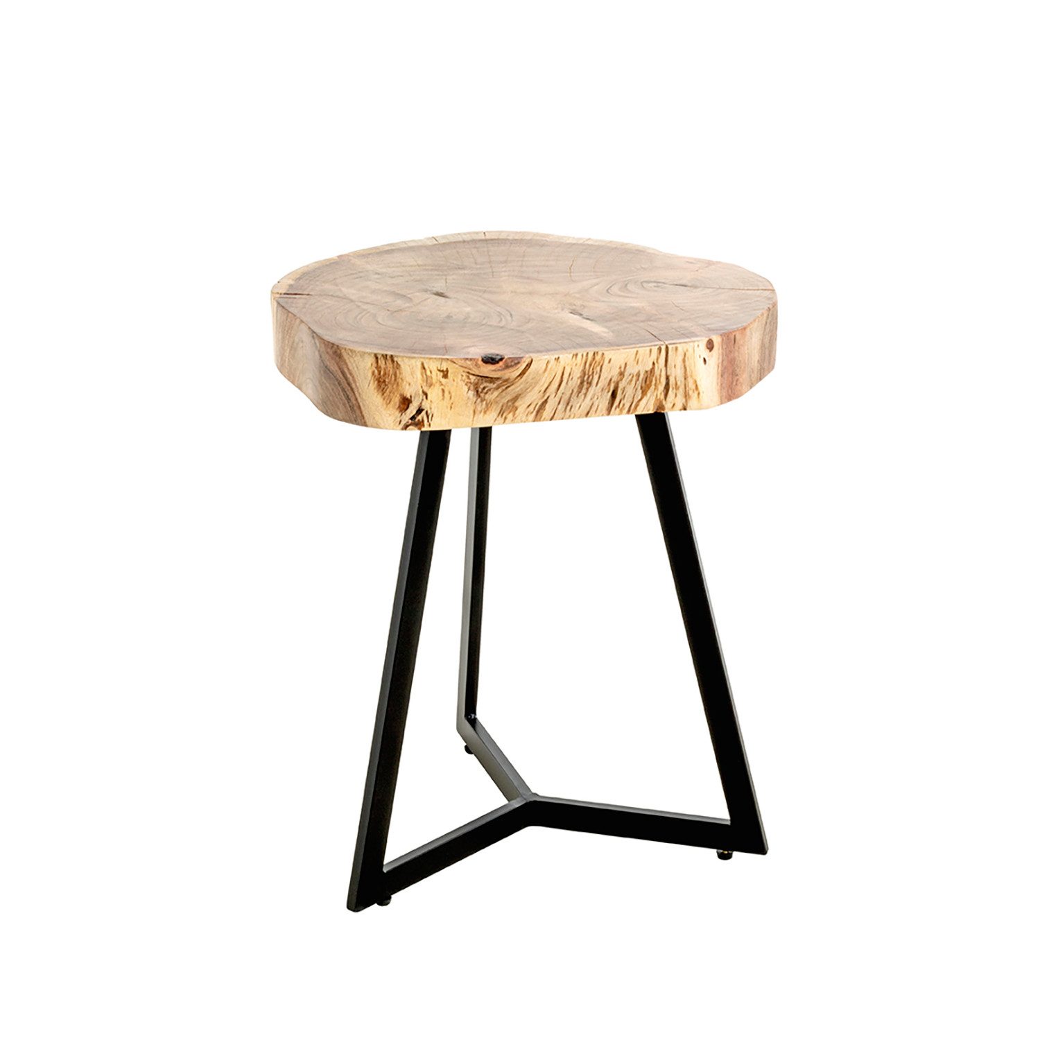 HAKU Beistelltisch Beistelltisch Massiv akazie-Sofatisch Metall schwarz-H 50 x Ø 45 cm (1xBeistelltisch, Dekotisch - kleiner Tisch), Beistelltisch aus Massivholz, Sofatisch, Wohnzimmertisch