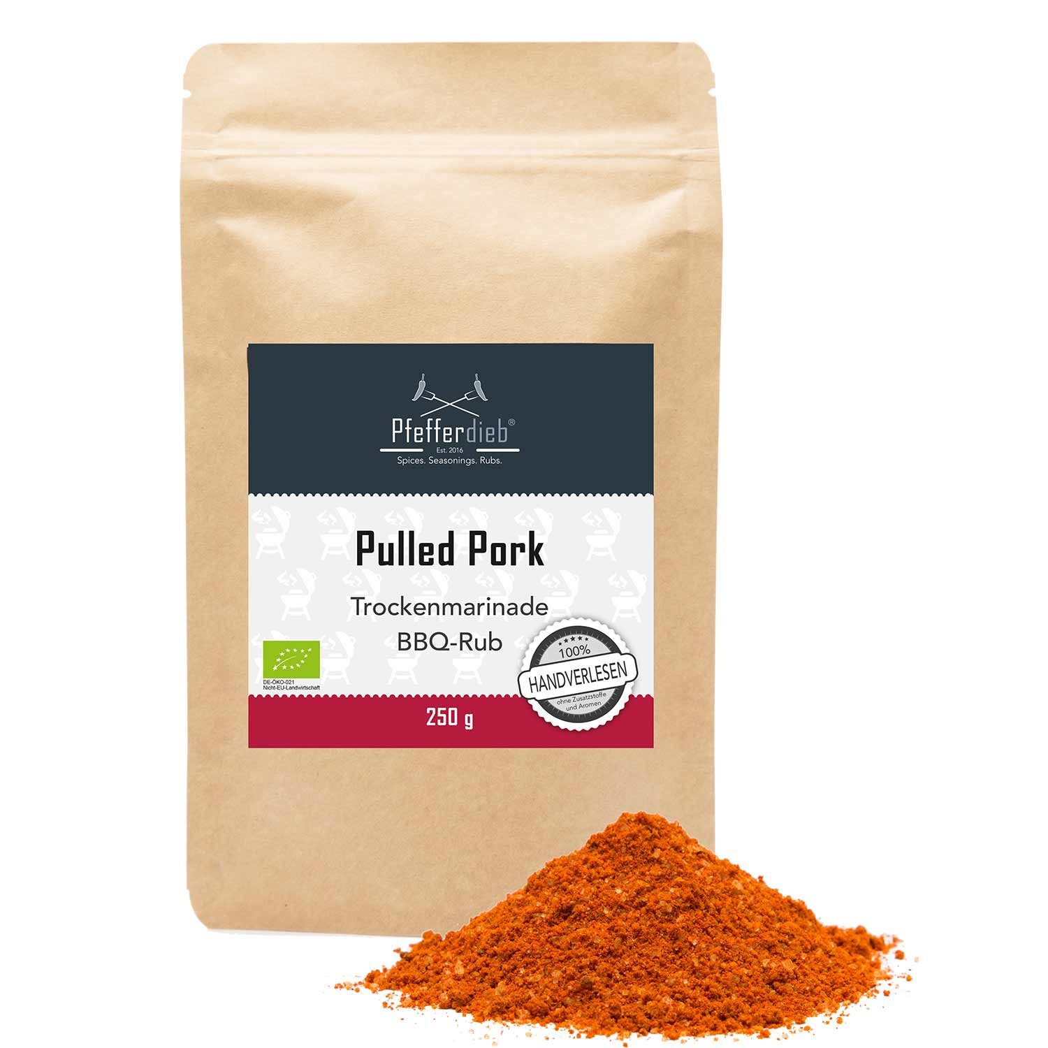 Pfefferdieb Gewürz Pulled Pork - Premium Grillgewürz, BBQ Rub, BIO, 250g, Super aromatisch - perfekte Würze.