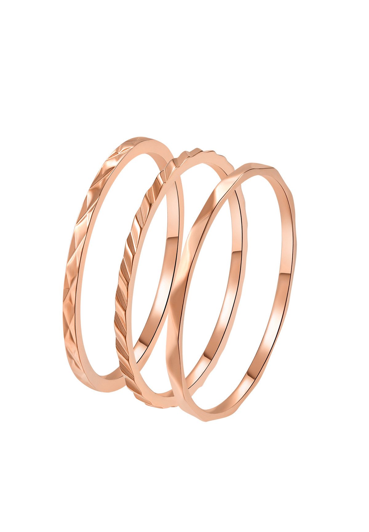 Hey Happiness Ring-Set 3 tlg., Basic Band Stapelringe, Dünne Gedrehte Twist Ringe aus Edelstahl, wasserfest