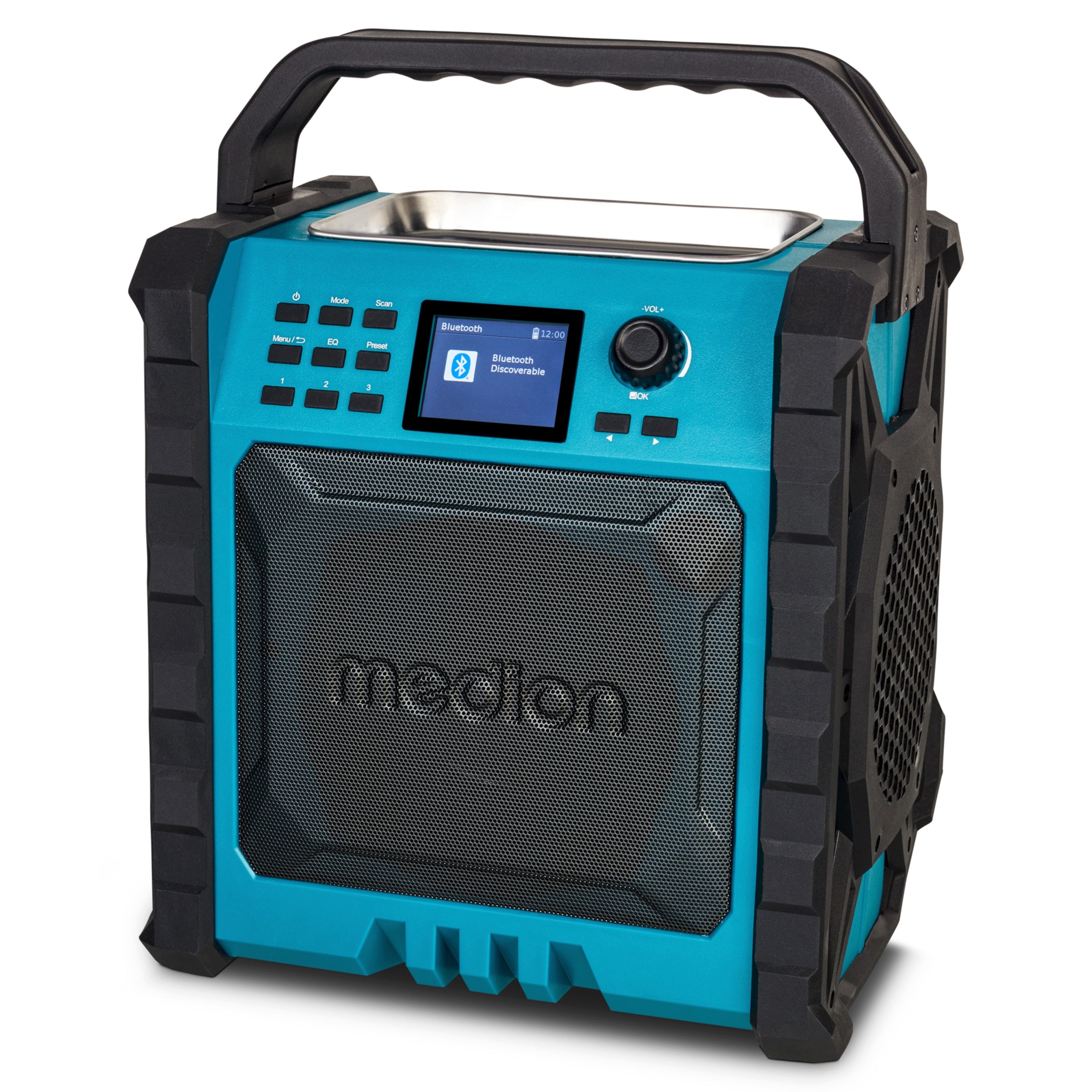 Medion® Baustellenradio MEDION® LIFE® P66896 (MD43896) Baustellenradio (DAB+, MW/UKW, AM/FM, 30 W, ca.10 Std. Akkulaufzeit, Powerbank-Funktion,IP54-Schutz, Bluetooth 5.3)