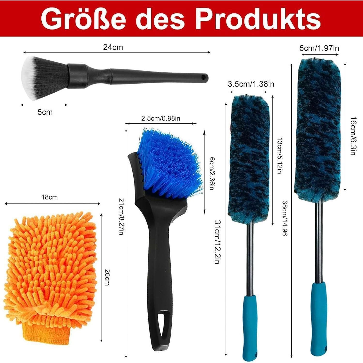 LuxusKollektion Reinigungsbürsten-Set Auto Reinigungsset 5tlg Felgenbürste Mikrofaser Innenraum C