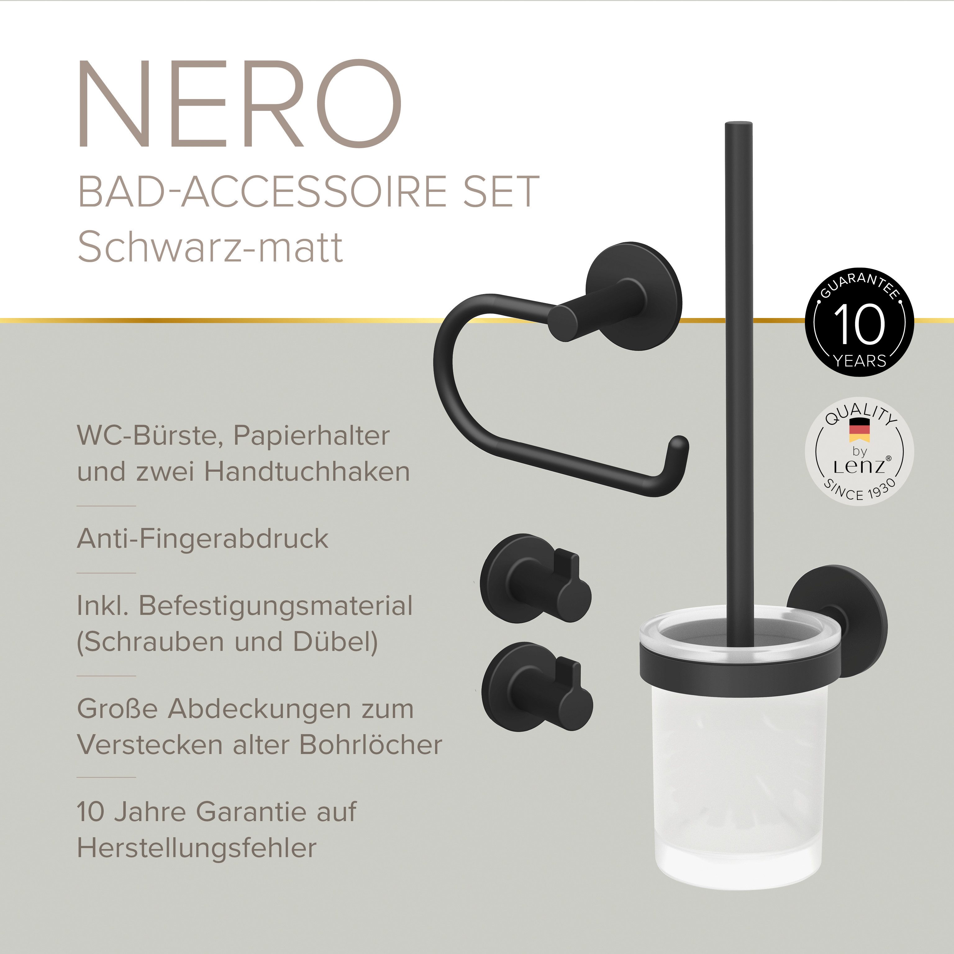 Lenz Badaccessoire-Set HYGGE, 4-teilig, Set mit runden Handtuchhaken