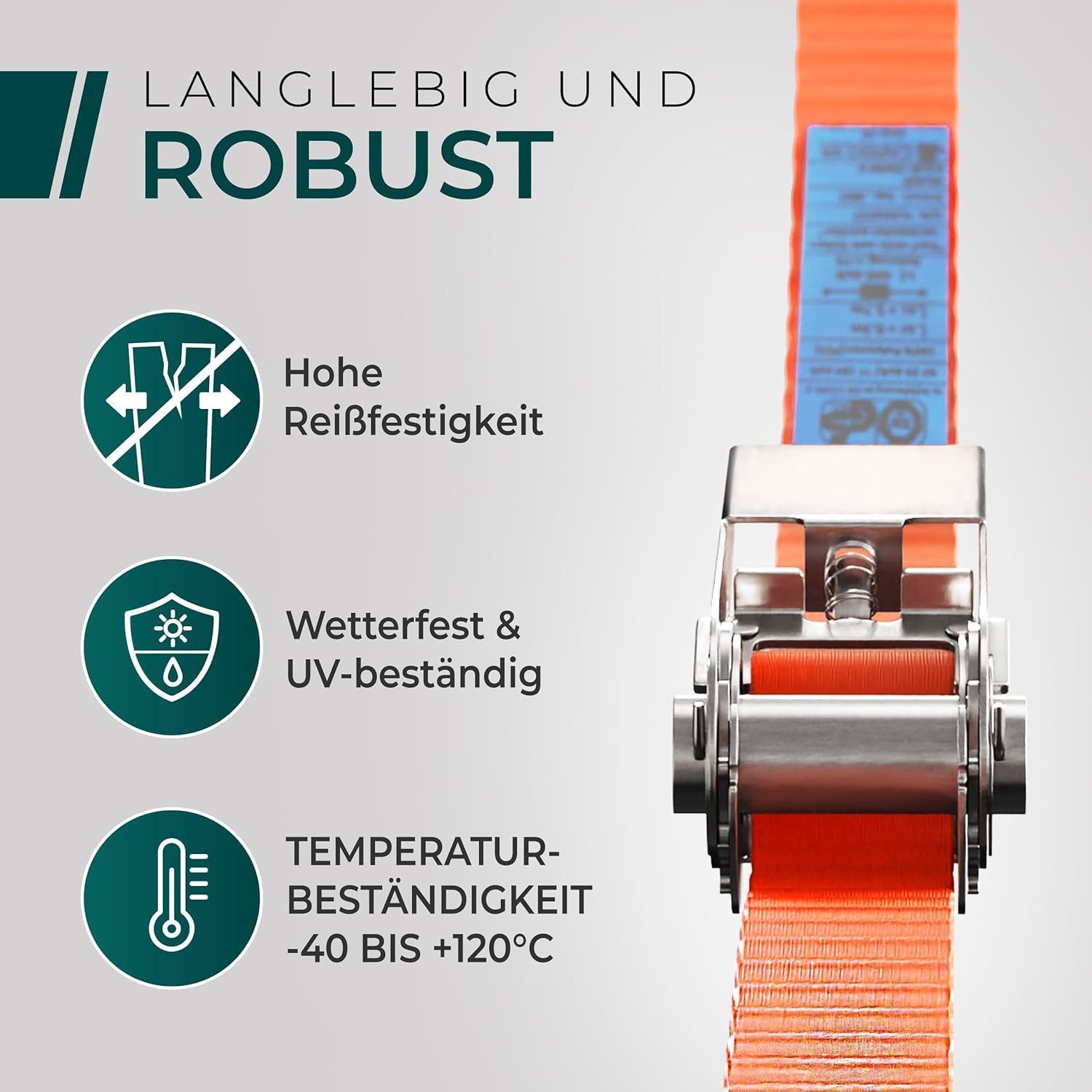 CargoVA® Spanngurt Robuste 800kg Spanngurte [4er Set] - TÜV/GS Zertifiziert & DIN (Spanngurt-Set, 4er Set) DIN EN 12195-2 konform, 25 mm Breite