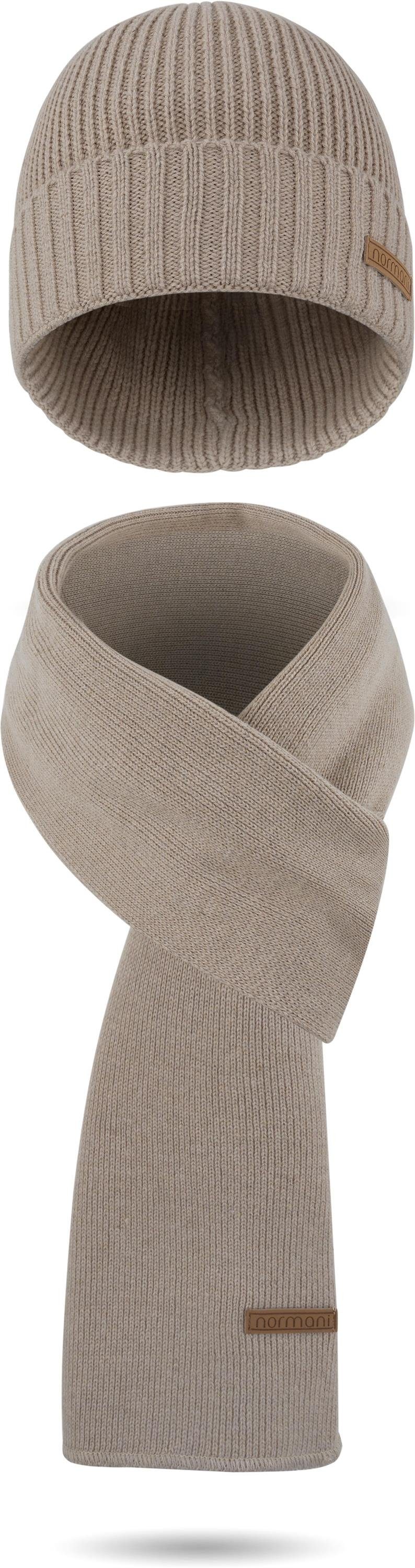 normani Strickmütze Winterset aus Merinowolle Schal und Mütze glatt