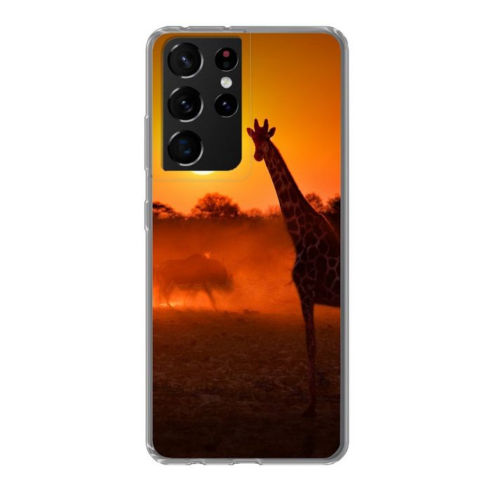 MuchoWow Handyhülle Giraffe - Sonne - Savanne Phone Case Handyhülle Samsung Galaxy S21 Ultra Silikon Schutzhülle