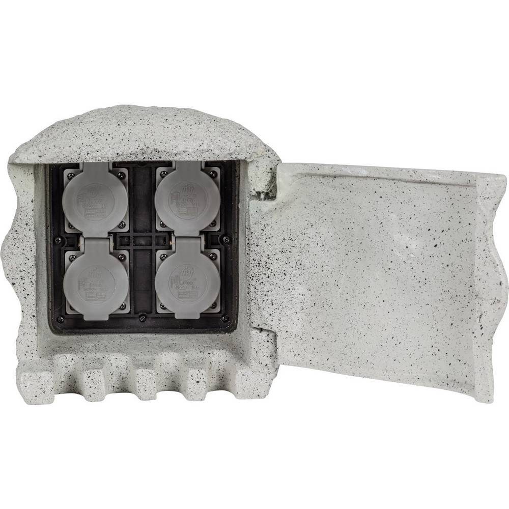 HEITRONIC Gartensteckdose 4fach PIEDRA 37505, Steinoptik