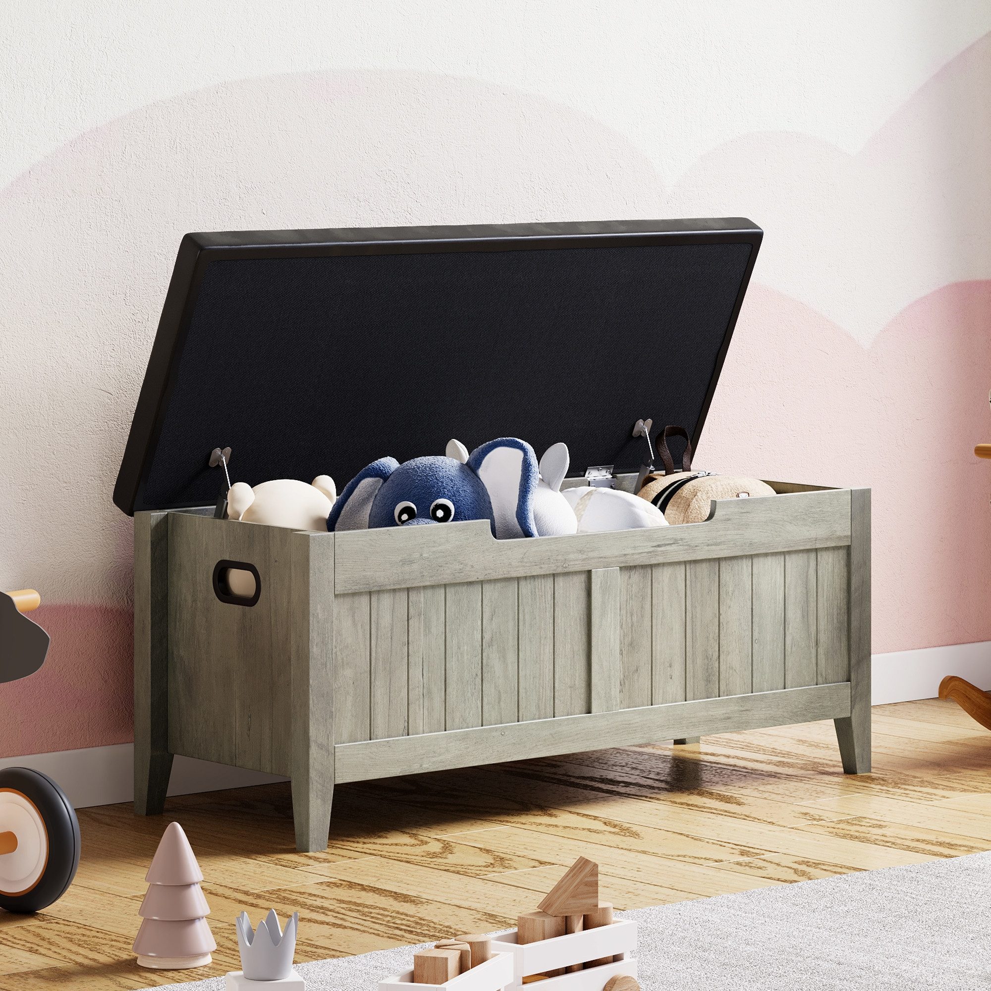 GarveeMore Truhenbank Aufbewahrungsbank 100cm, gepolstert, sichere Scharniere, hochbelastbar