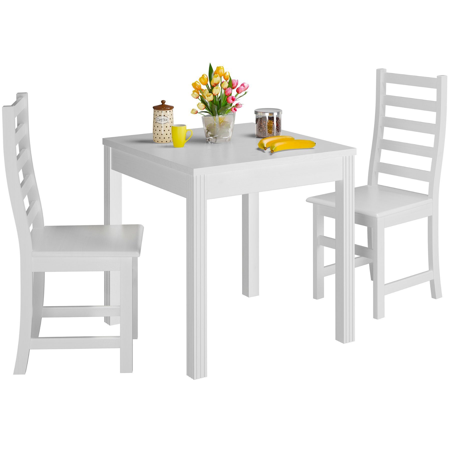 ERST-HOLZ Essgruppe waschweiß mit und Massivholz 2 Essecke Kiefer Tisch Stühle