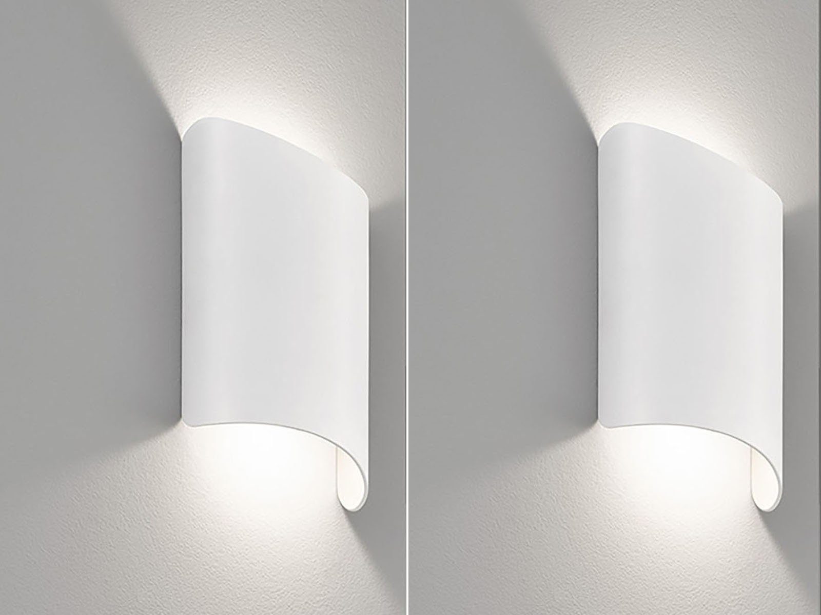 FISCHER & HONSEL LED Wandleuchte, LED fest integriert, 2x 3,5 Watt, 370  Lumen, Warmweiß, 2er SET für indirekte Wandbeleuchtung Innen Flur &  Treppenhaus – Design halbrund flach