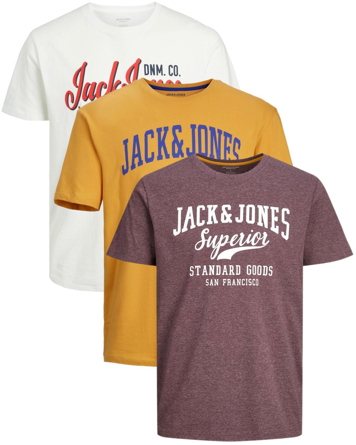 Jack & Jones Print-Shirt (Spar Set, 3er-Pack) Shirts mit Printaufdruck aus Baumwolle 3er Mix 7