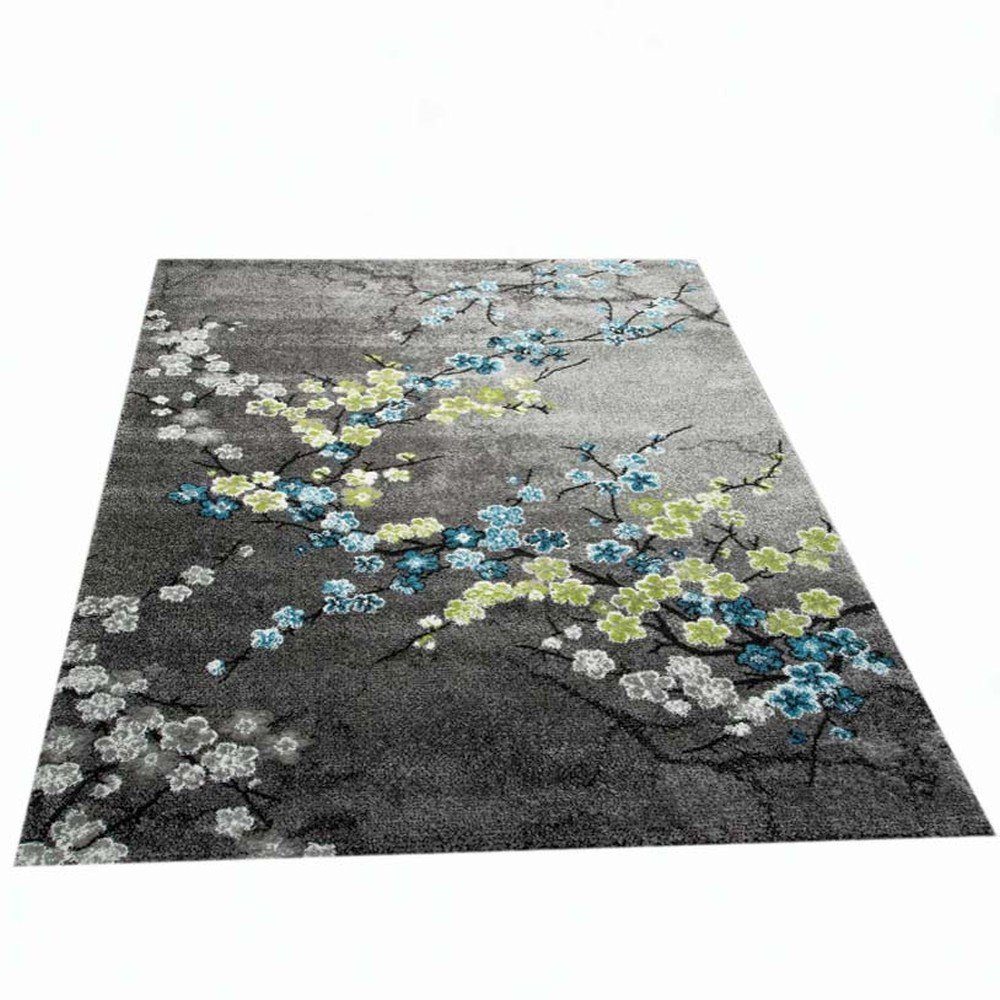 Carpetia Teppich Designer Teppich Kurzflor Wohnzimmerteppich Blumen grau tü günstig online kaufen
