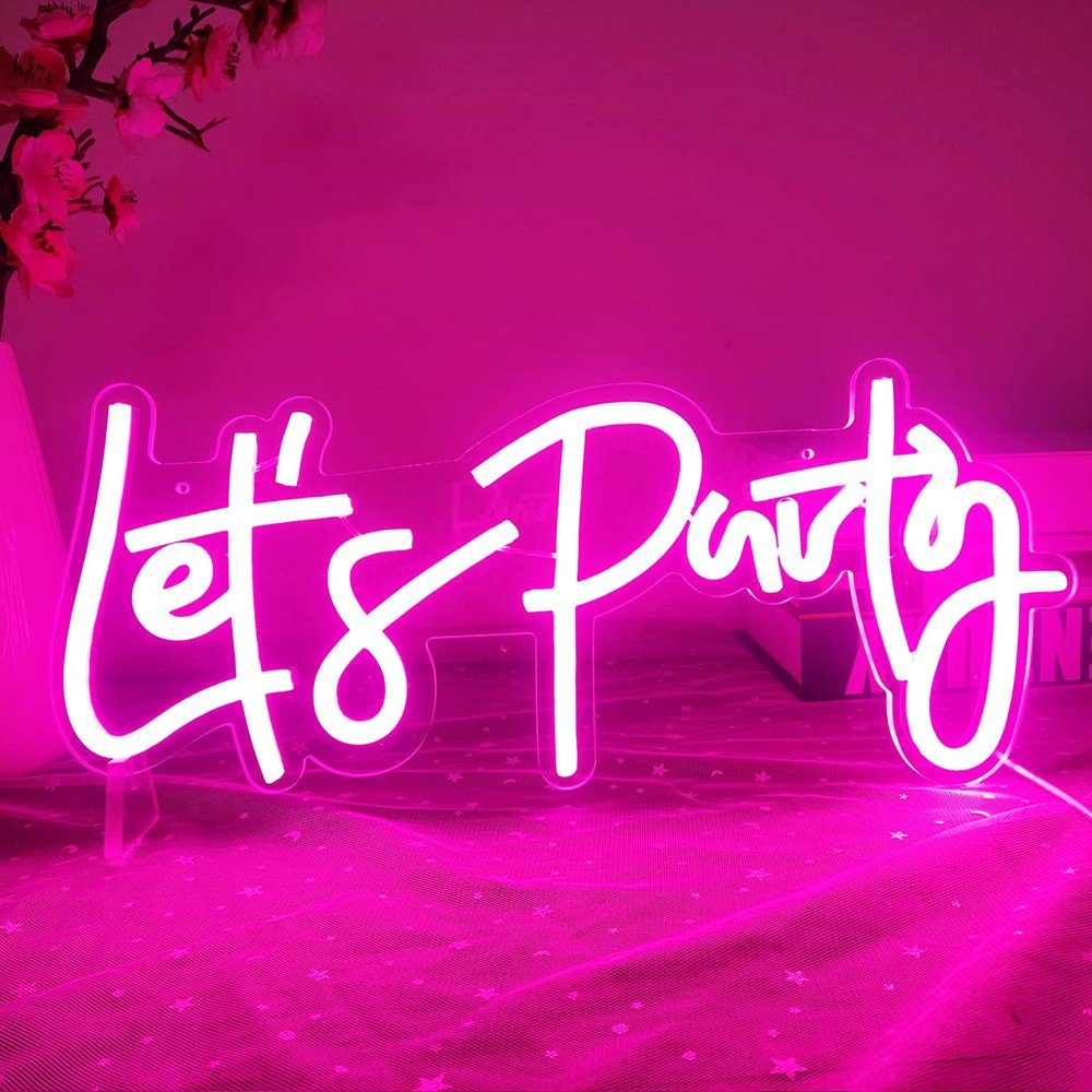 Rosnek LED Dekolicht Let's Party, Neonlicht, mit Schalter, USB, für Geburtstag Hochzeit, Party Schlafzimmer Wanddeko Rosa