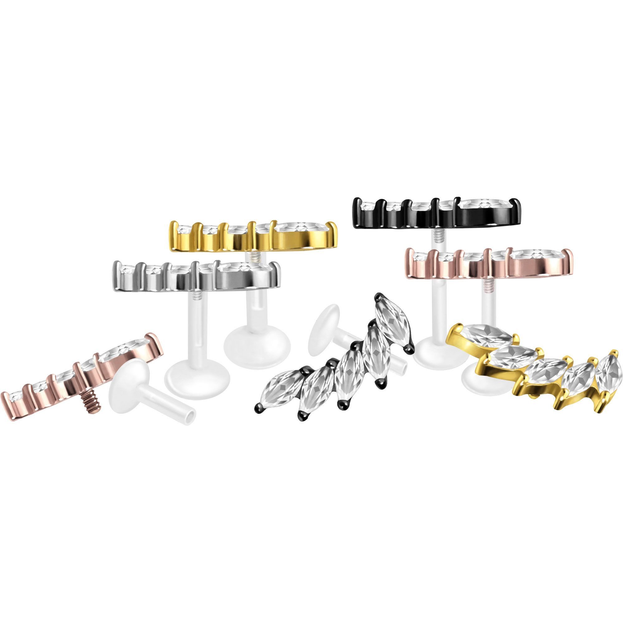 PIERCINGLINE Piercing-Set PTFE Labret mit Innengewinde + Titan-Aufsatz 5 EINGEFASSTE (Labrets, 1-tlg)