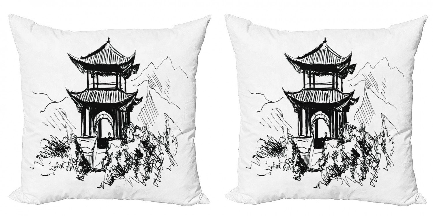 Kissenbezüge Modern Accent Doppelseitiger Digitaldruck, Abakuhaus (2 Stück), Antikes China Sketch Pavilion