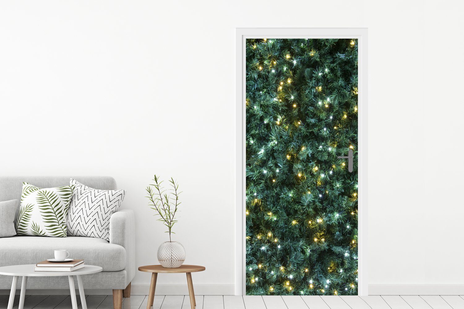 Türaufkleber, St), Fototapete Weihnachtsbaum MuchoWow cm bedruckt, Türtapete Tür, - (1 Matt, 75x205 für Weihnachtsbeleuchtung,