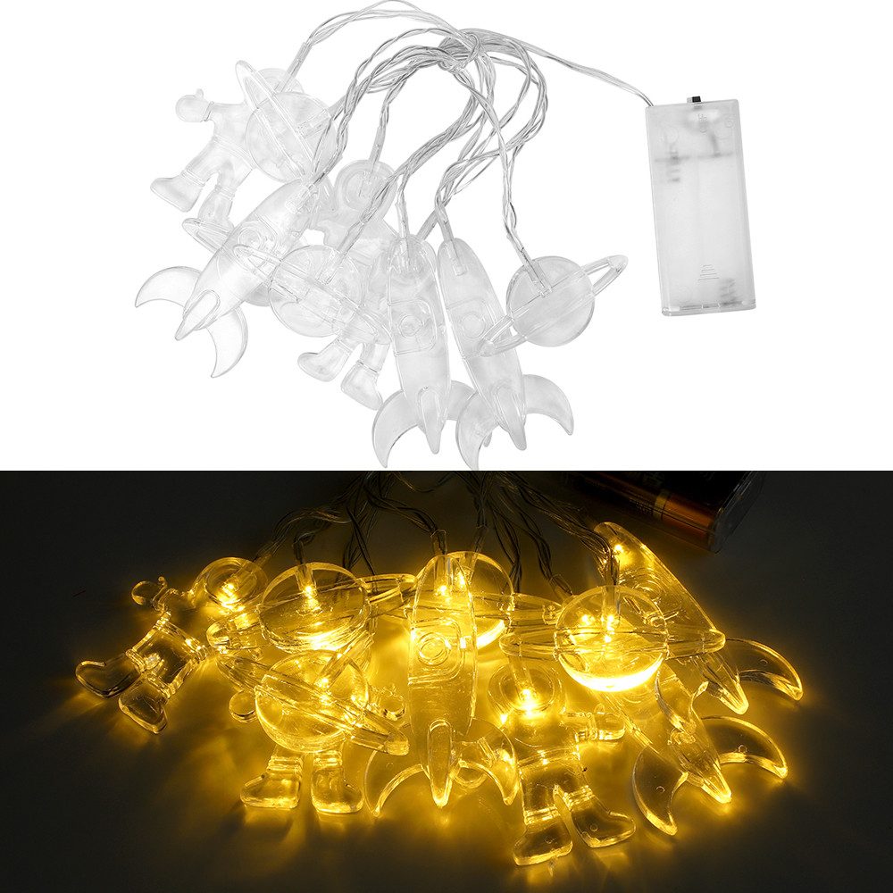 Qualra LED-Lichterkette 10/20LEDs Astronaut Rakete Raumschiff Lichterkette Weihnachtsdeko, 2/3M Batterie Weltall Geschenke für Kinder Schlafzimmer Party