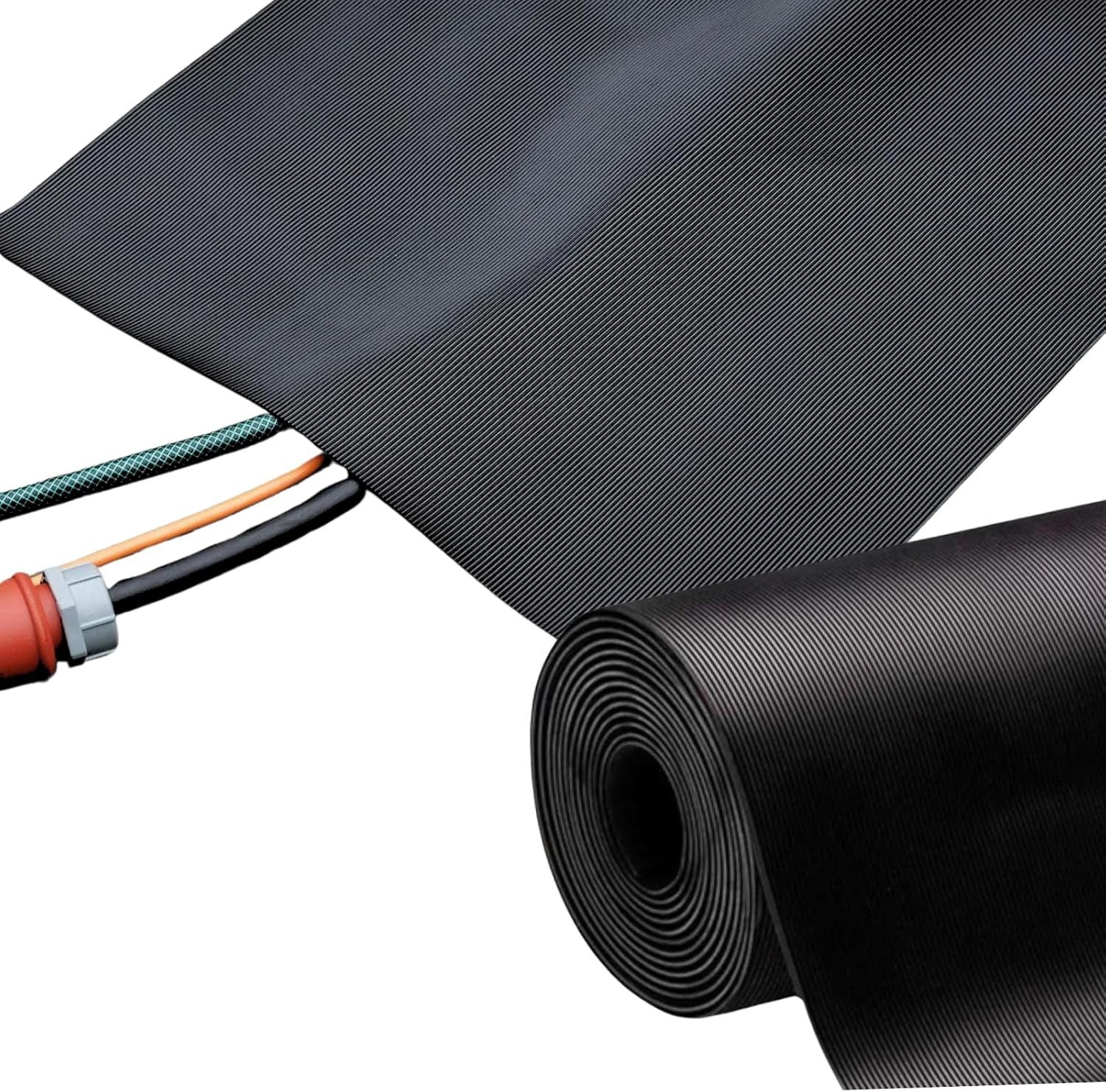 Floordirekt Bodenschutzmatte Kabelmatte aus Gummi, rutschfest in 3mm Stärke, fein gerippt, Kabelschutzmatte, 1-St., verschiedene Größen, In- & Outdoor, Fahrzeug-überfahrbar ohne Kabelschäden, -30°C bis +69°C