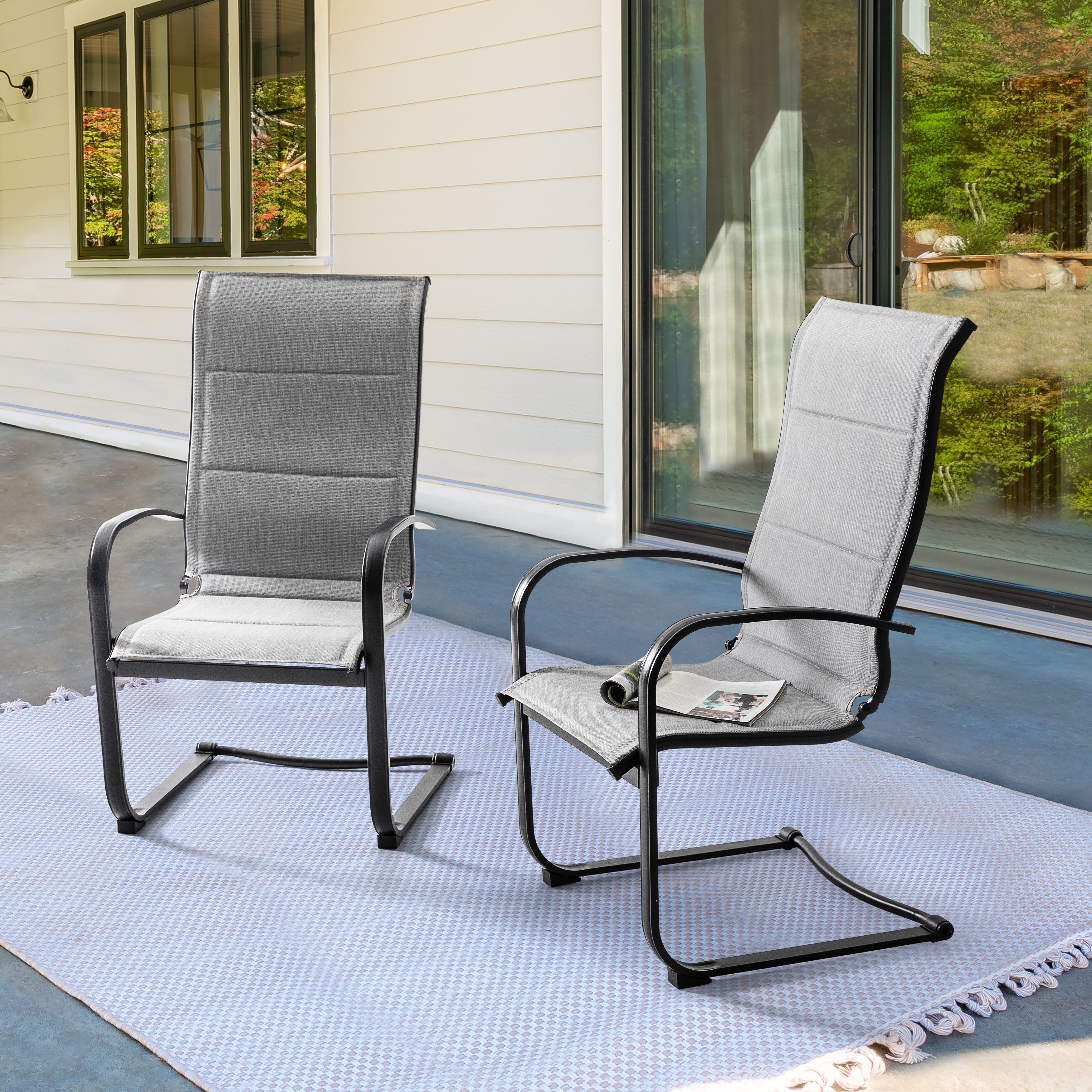 Avestar Gartenstuhl 2er Set Outdoor Textilene-Metall-Esszimmerstühle, bis 113 kg belastbar (2 St), ergonomische Schaukelstühle mit C-Struktur & 15° Neigung