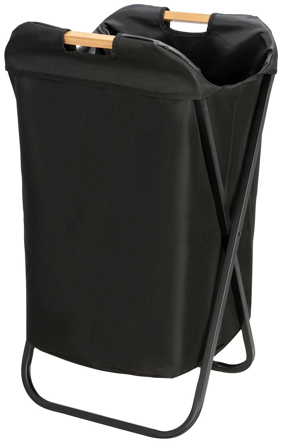WENKO Wäschekorb Loft, klappbar, schwarz, Bambus-Tragegriffen Mit zur Transport bequemen Waschmaschine für