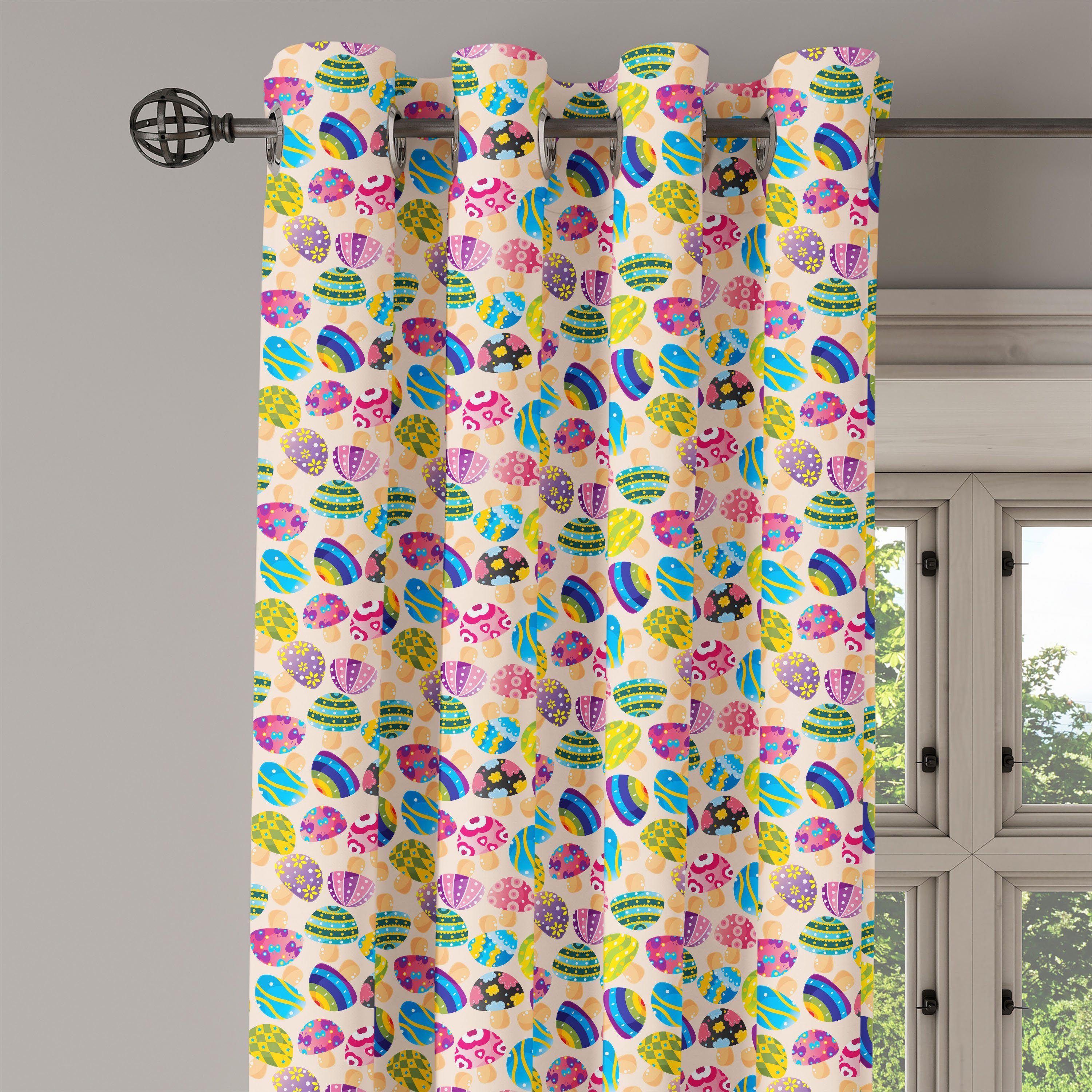 Bunt 2-Panel-Fenstervorhänge Abakuhaus, für Doodle Pilz-Fee Schlafzimmer Dekorative Gardine Wohnzimmer,