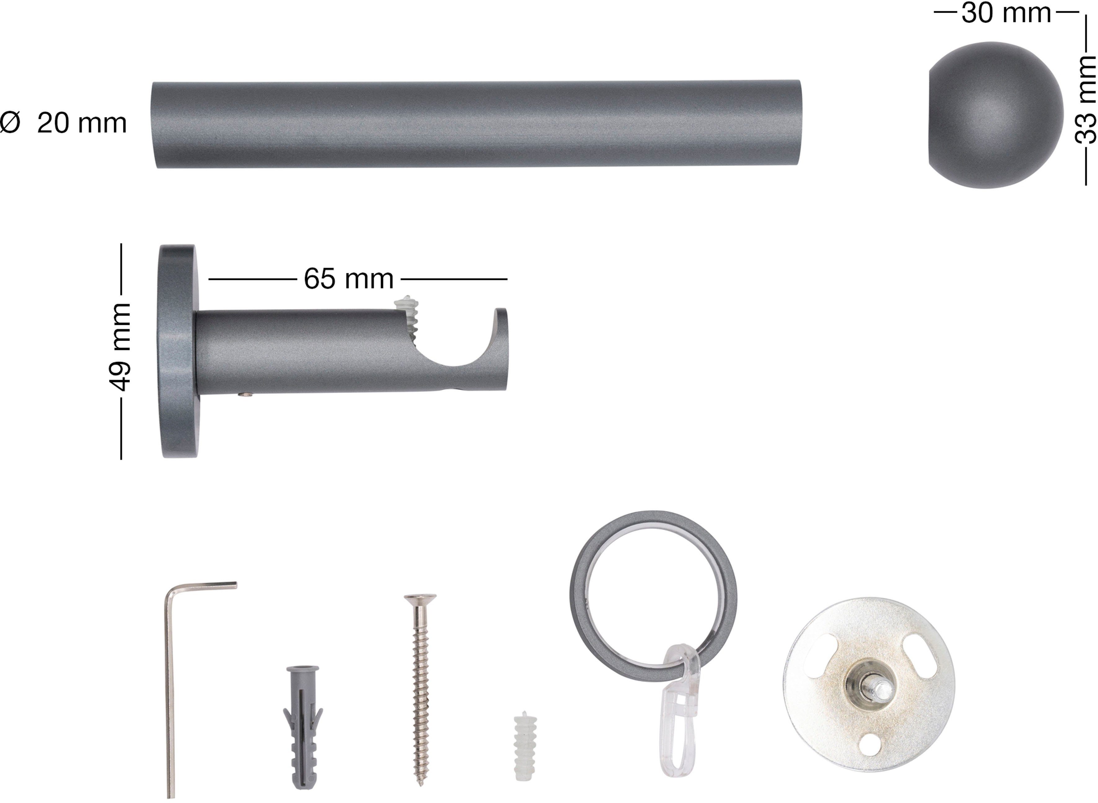 mydeco Gardinenstange 20mm Ball Wandträger 6,5 cm, Fixmaß, verschraubt