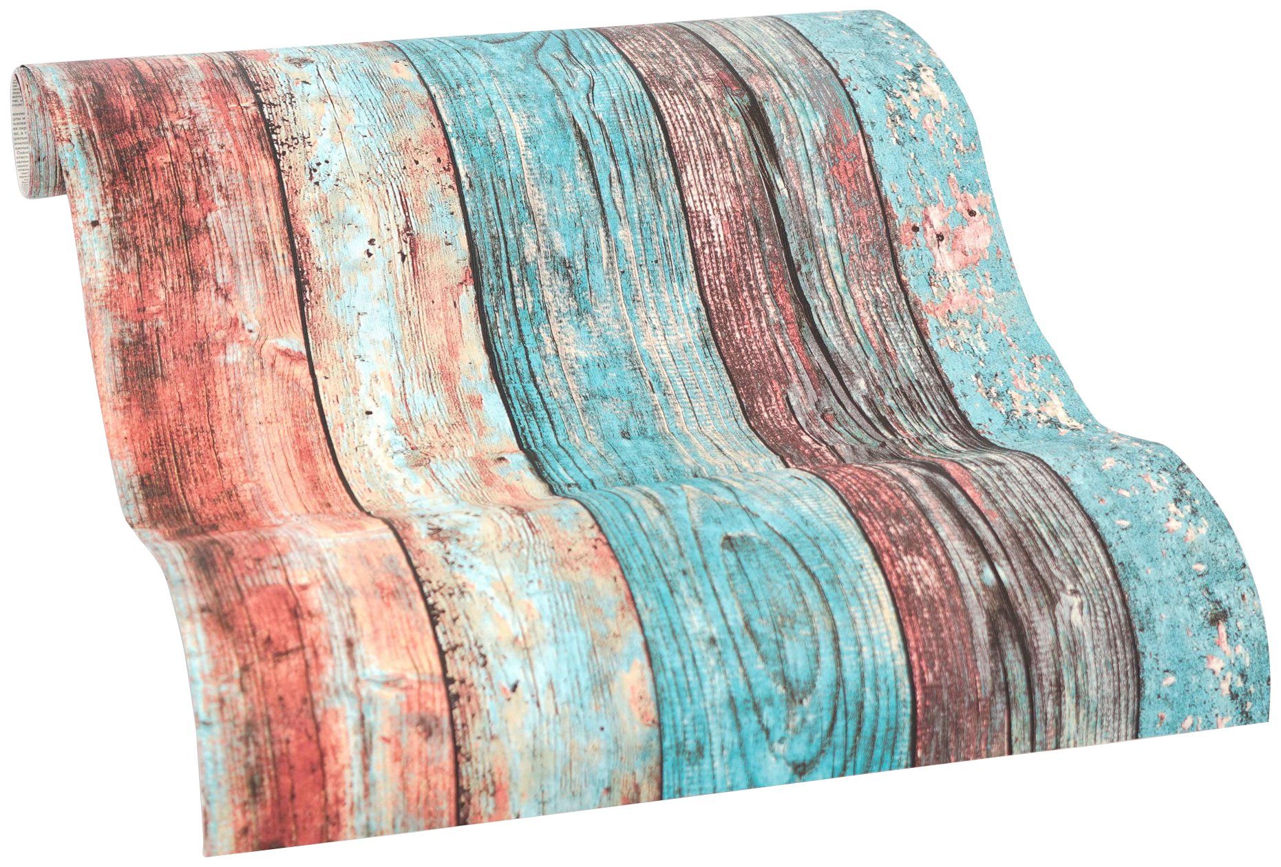 living walls 2,50 Vinyltapete strukturiert, 3D, m Pop Up Holz, Selbstklebend x m Tapete Panel Rot Holzoptik Panel 0,52 Blau Holz