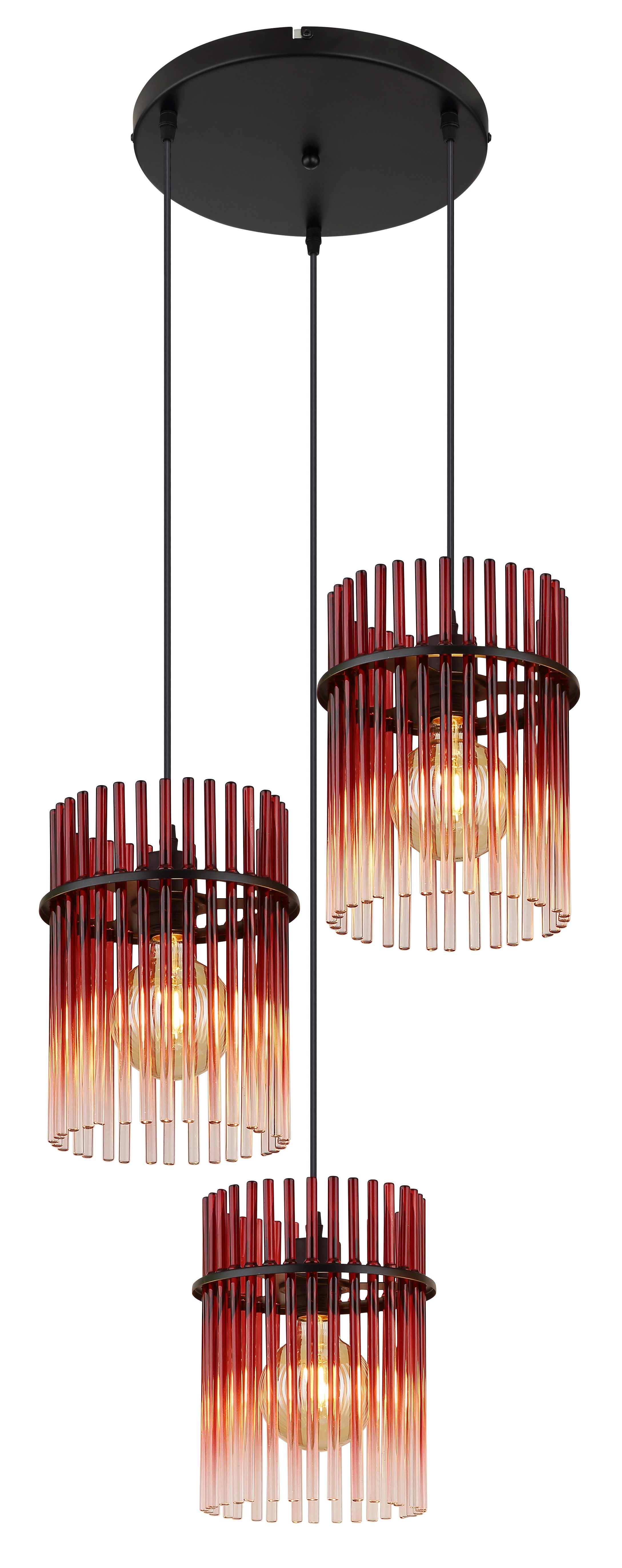 GLOBO LIGHTING Hängeleuchte GORLEY, ohne Leuchtmittel, Hängelampe Glasstäbe amber klar verlaufend elegant Wohnzimmer