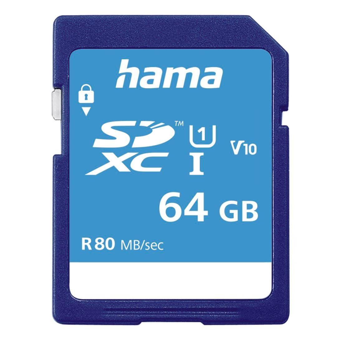 Hama SD Karte, Memory Fast, Class 10 UHS-I Speicherkarte (64 GB, UHS-I Class 10, 80 MB/s Lesegeschwindigkeit)