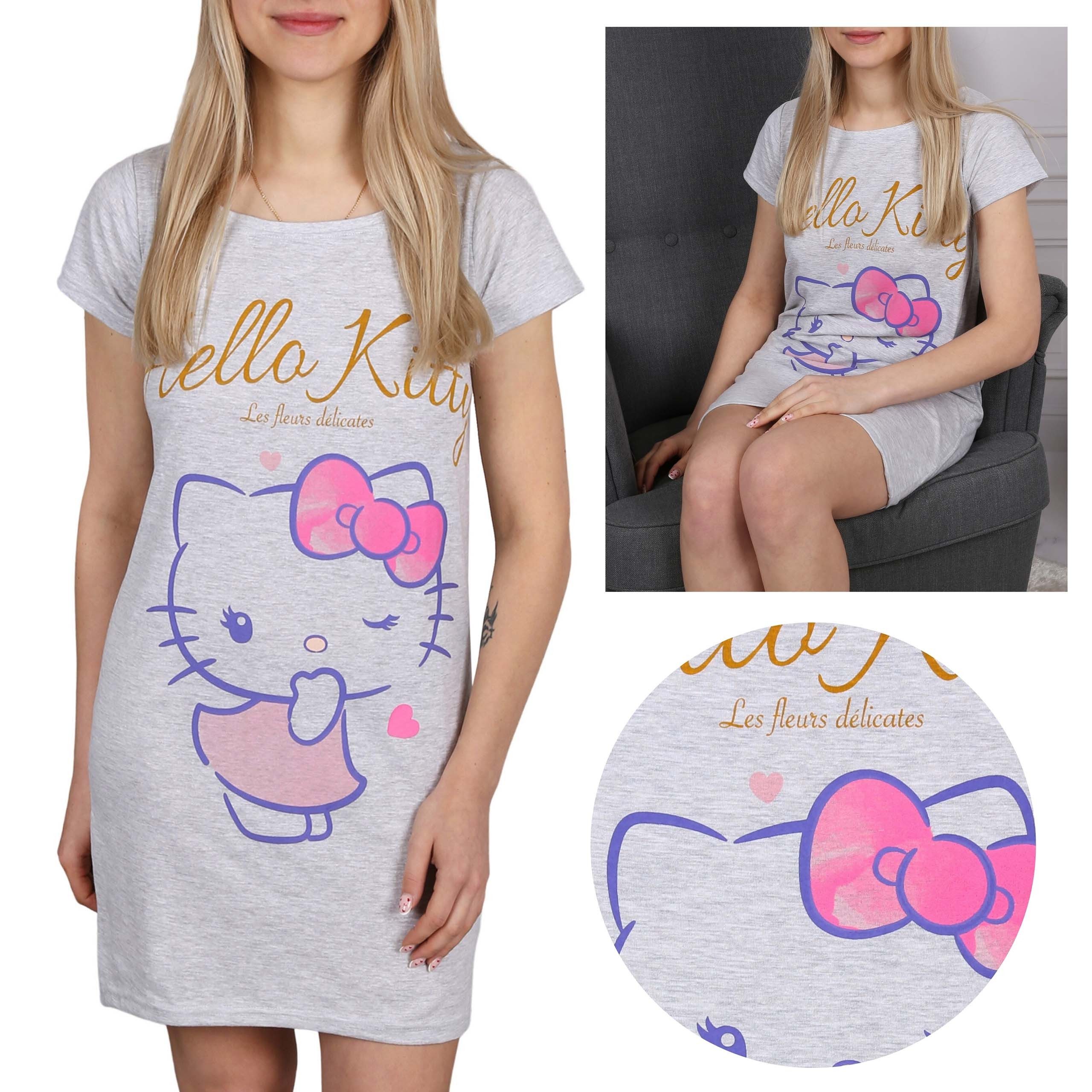 Hello Kitty Nachthemd Hello Kitty Graues Damen Nachthemd, Schlafshirt aus Baumwolle S