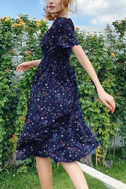 B.X Druckkleid Lässiges, extralanges Frühlings-Strandkleid mit bedruckter Taille Maxi-Sommerkleider für Damen, V-Ausschnitt Spaghettiträger Druckkleid